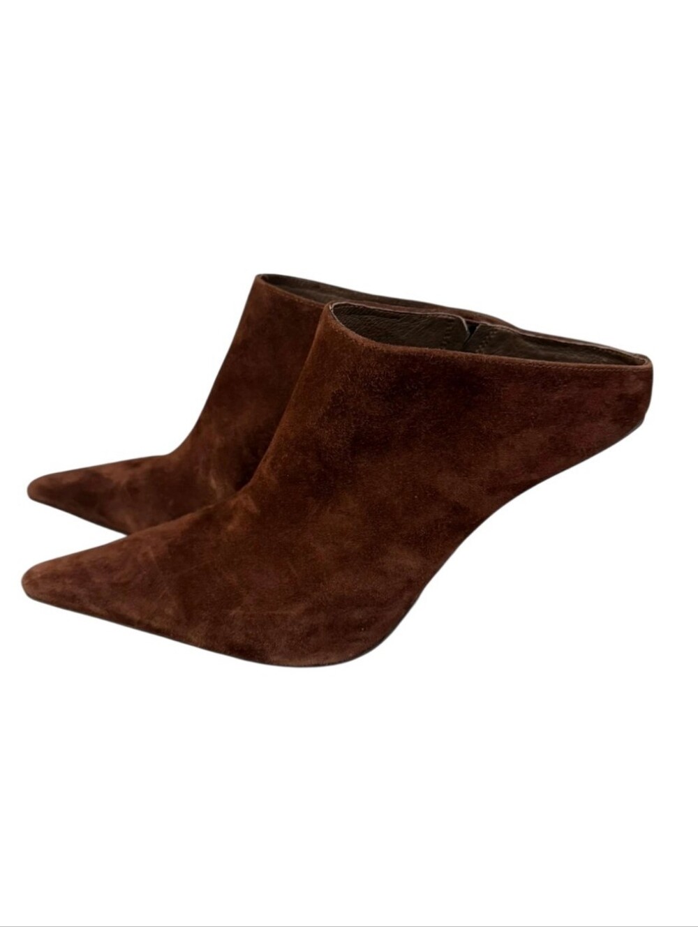 💕Stunning & Unique Jeffrey Campbell Brown Side Eye Pointed Mule Heels Sz 7.5💕